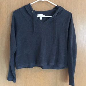 Dark Gray Crop Hooded Sweatshirt Juniors